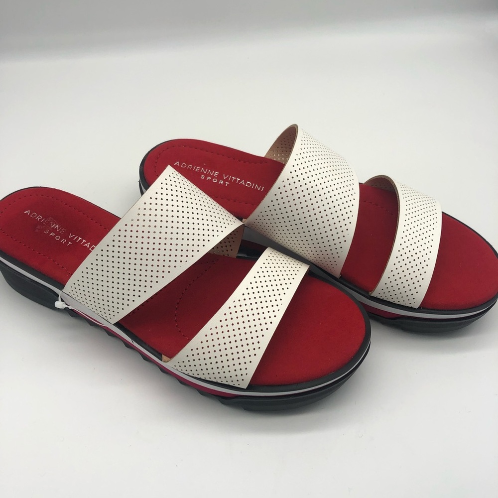 Adrienne Vittadini 2 Prindle Band White Perforated Slide Sandals Size 10 Wedge